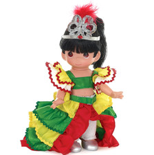✤ New PRECIOUS MOMENTS Vinyl Doll BRAZIL CARNIVAL SAMBA DANCE Tiara Girl Costume