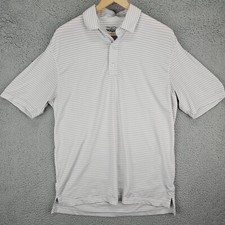 Straight Down Mens Polo Shirt Large White Striped Short Sleeve Performance Golf