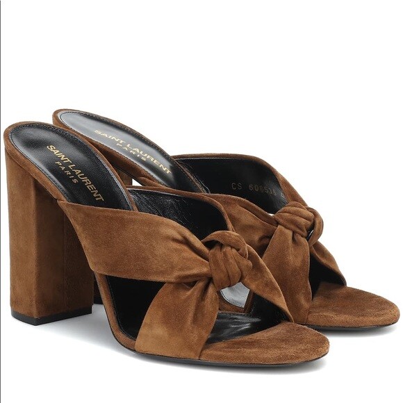 NUOVO YSL Yves Saint Laurent LOULOU 100 MULI PELLE SCAMOSCIATA MARRONE (608536) taglia 37