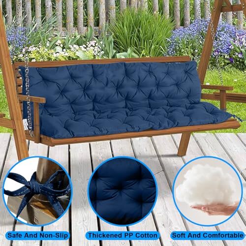 Porch Swing Cushion, Outdoor Swing Cushions, Outdoor Swing 60x40x5 in Navyblue - Picture 4 of 8