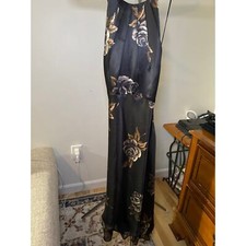 Nine West Roses Dress Black Floral Print Velvet Maxi Dress Sleeve Less Size 6