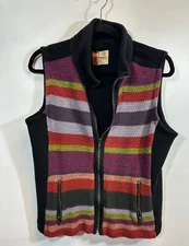 Ruff Hewn Vest Womens size PXL Black Red Purple Striped Zip Up Knit Casual D58