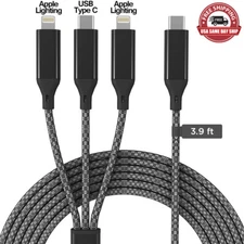 3 in 1 USB Fast Charging Cable Type C Charger For Micro USB-C iPhone Samsung LG