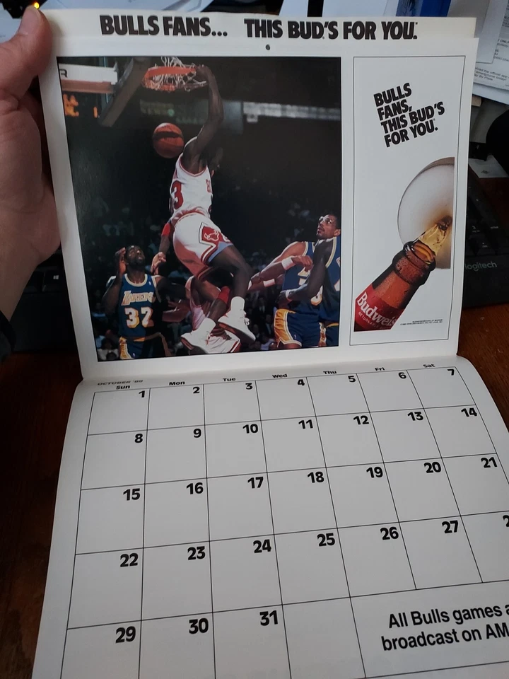 Chicago Bulls Michael Jordan Pippen Vintage 1988-89 Calendario NBA Baloncesto Foto 4 de 4