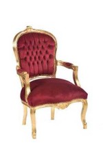 Sessel Polster Rot Damastgewebe Holz Blattgold Stil Luigi XVI Mit Armlehnen