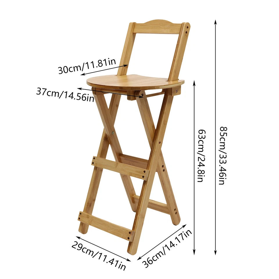 Portable Bamboo Stool Tall Chair Foldable Bar Stool Porch Kitchen Chair 100kg US - Image 4 of 4