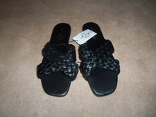 NEW, LADIES SOLE MATES BLACK VEGAN LEATHER BRAIDED SANDALS, SIZE 8