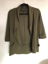 Womens 3/4 Cuff Sleeve Crepe Jacket By Nina Leonard Khaki Green Marine Blazer S
