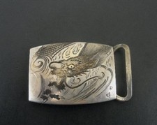 Vintage Dragon Serpent Signed Asian Chinese 950 Silver Belt Buckle