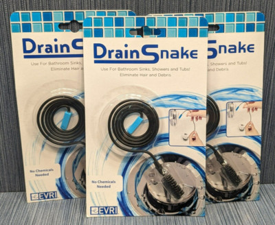 Lot of 3 x Evriholder  DRN12-AMZ Drain Snake, Sink Plumbing, Black - Unclog