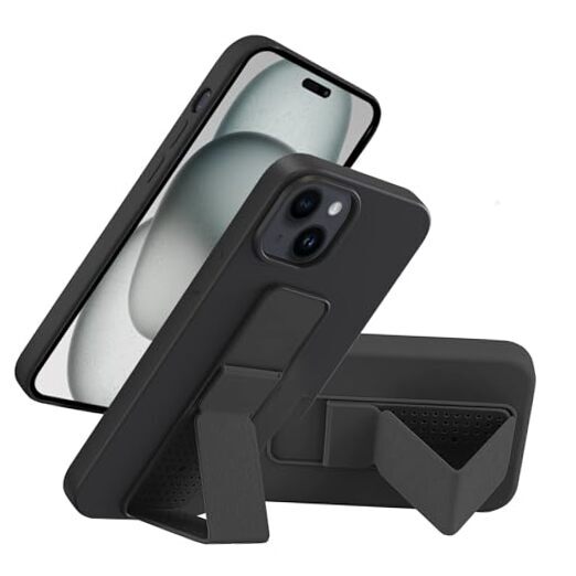 LAUDTEC Silicone case with Stand/Kickstand,Vertical and iPhone 15 plus Black