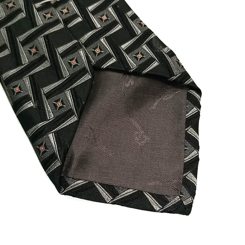 XMI Platinum Luxury Tie Black Silver Geometric Pattern Woven Silk Necktie USA - Picture 7 of 9