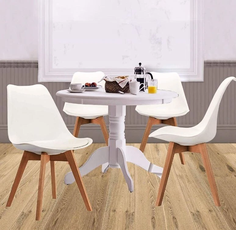 4 Pieces Modern DSW Side Chair with Wood Legs White Seat for