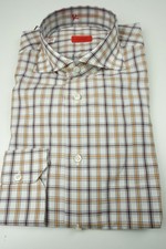 Isaia White Merlot Tangerine Plaid Long Sleeve Cotton Dress Shirt 15.5/39 NEW