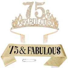 75th Birthday Decorations - 75th Birthday Sash and Tiara for Women, Happy 75 ...