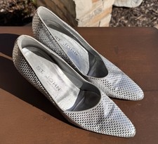 VTG St. John Pailette Women's Heels Evening Shoes Silver Size 8B