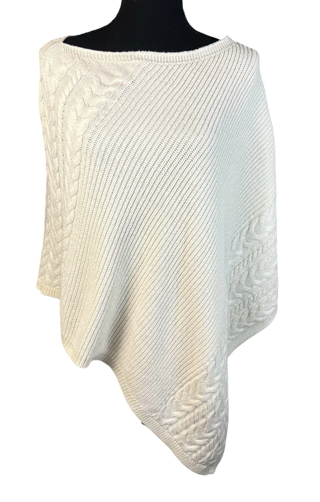 J. Jill Poncho Cape Cable Knit Ribbed Sweater Women’s OS Ivory Neutral Coastal