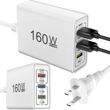 160W 7-Port USB C Fast Wall Charger Block Charging Station for Multiple Devices