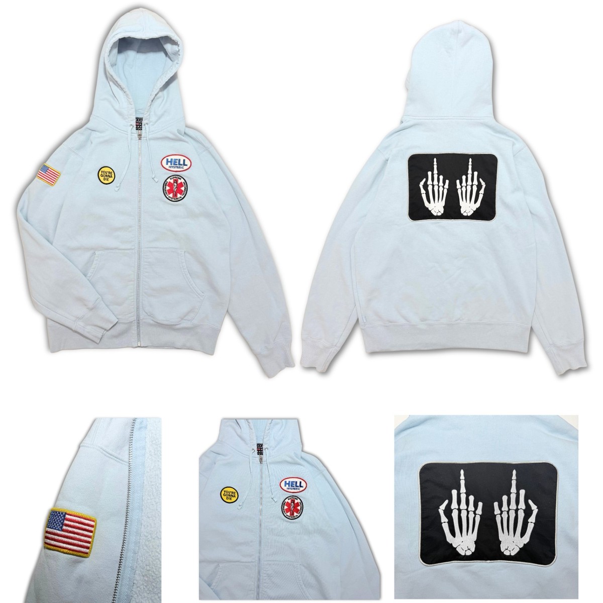 Supreme x Hysteric Glamour Zip-Up Hoodie Light Blue Skeleton Hands Supreme x Hysteric Glamour Zip-Up Hoodie Light Blue Skeleton Hands