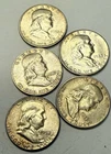 FRANKLIN HALF DOLLARS - LOT OF 5 - [ 1948 - 1952 ] - 90% ( 2 Oz ) SILVER