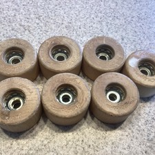Vtg JC Higgins Wooden Roller Skate Wheels Wood Engraved - Lot of 7
