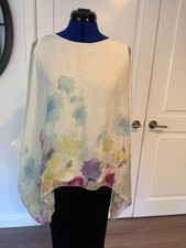 Elena Baldi 100 silk lined tunic Size L White Floral Watercolor Italy