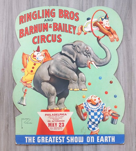 1944 Ringling Bros and Barnum & Bailey Circus Advertising Stand-Up Sign 22.5"