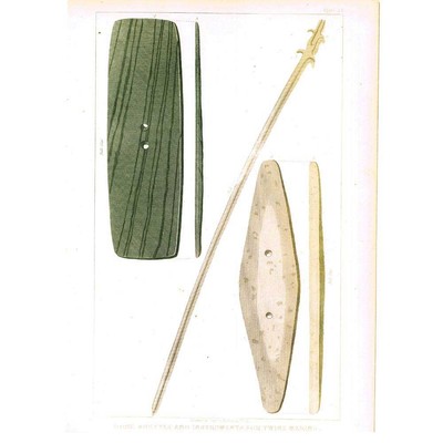 INDIANER INDIANER Antiquitäten Instrumente zur Garnherstellung alter Druck um 1853