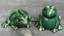 Set Of 2 Ceramic Green Frog Figurines
