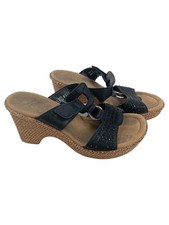 Rieker Damen Sandaletten Gr. 36 Schwarz Keilabsatz Strass Leder