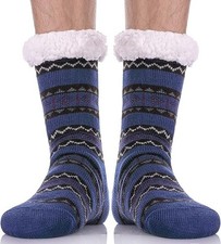 NWT Fuzzy Cozy Slipper Socks Super Soft WARM Fleece Lining Knit Blue UNISEX Gift