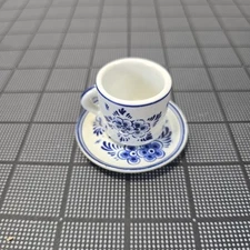 Vintage Delfts Blauw Hand Painted Miniature Cup and Saucer Blue Flowers