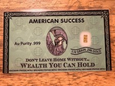 American Success 1/4 Gram Pure .999 Fine 24k Gold Bar in Cert card***Lot~A~12*** 3608.00 per troy oz