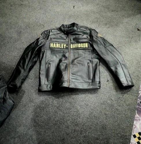 Harley Men's Black Biker Jacket - Real Cowhide Leather Motorcycle Jacket - product listing photo