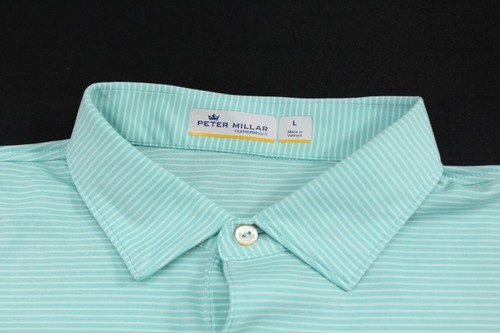 Peter Millar federleicht meliert Streifen Polo Herren groß aquamarin gestreift Golf