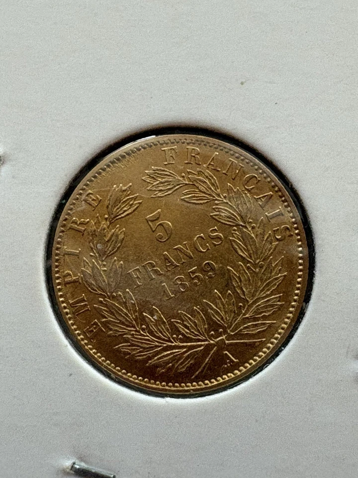 Superbe Pièce de 5 Francs Or Napoléon III - 1859 A (Paris) - Tête Nue - Photo 3/3