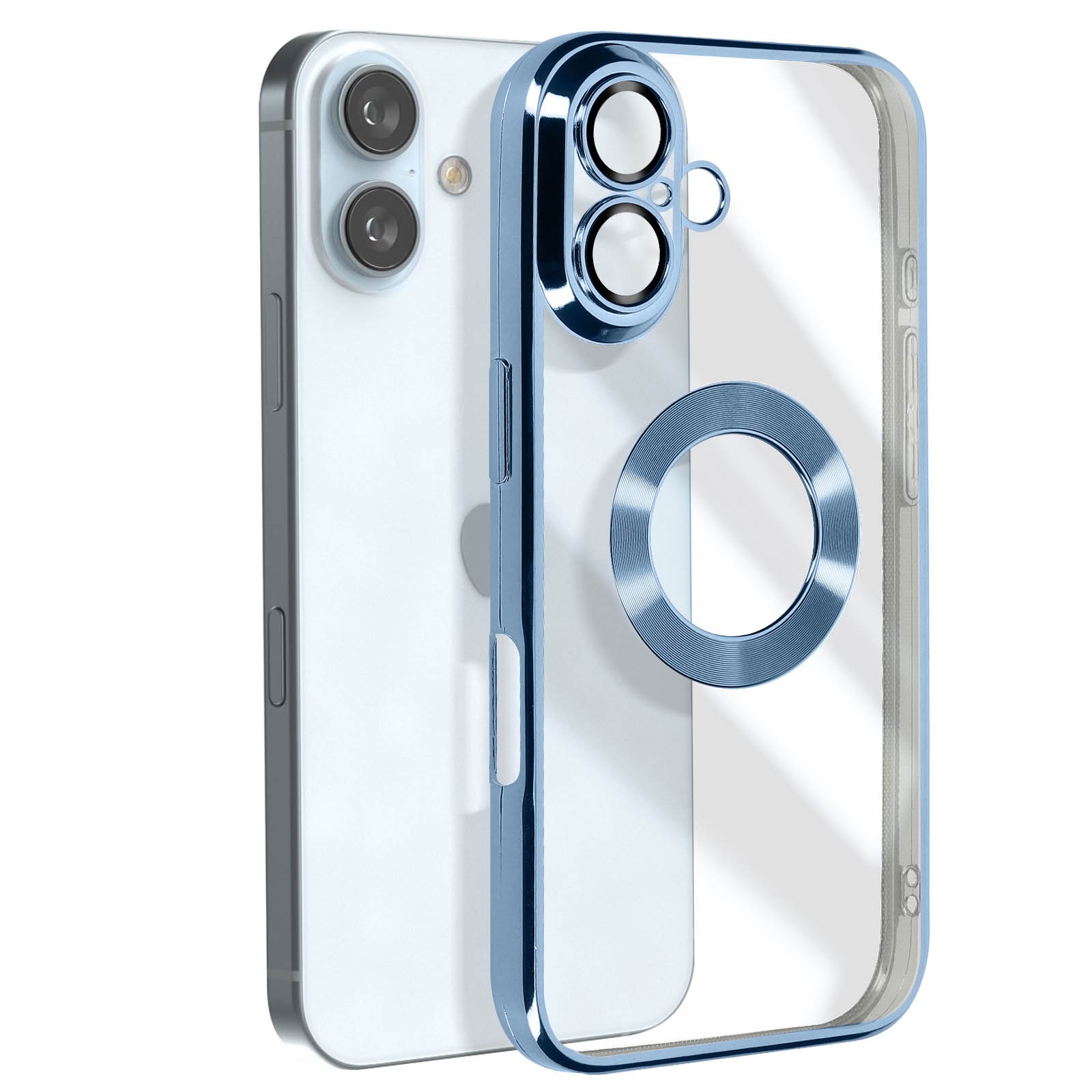 Coque iPhone 16 antichoc Avizar Glam bleue en silicone flexible