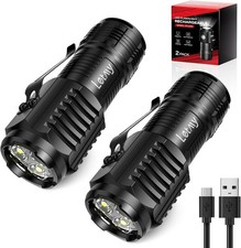 Mini Rechargeable Flashlights 2 Pack Magnetic Base 3LED EDC Clip 4 Mode Portable