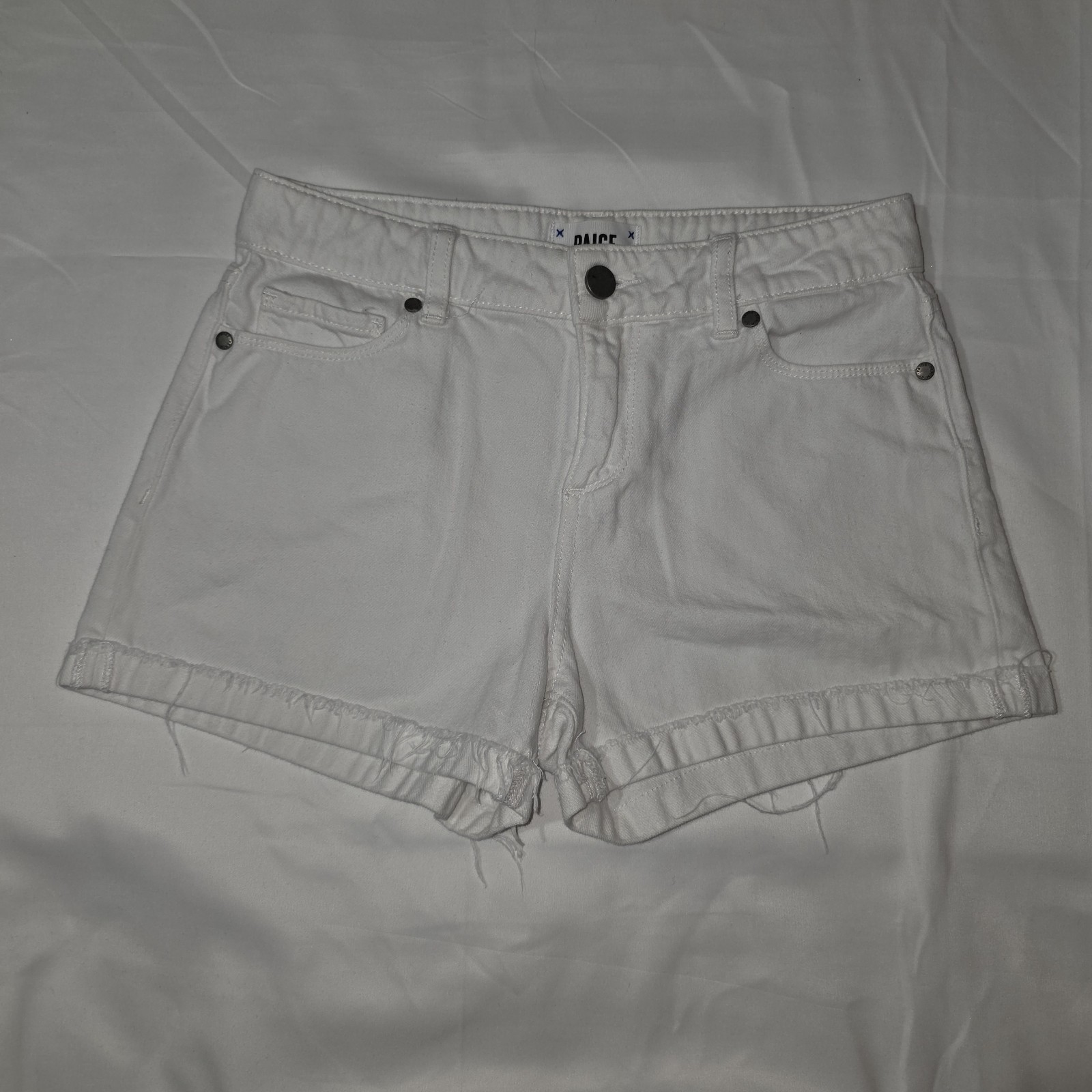 PAIGE Jimmy Jimmy Shorts Womens 26 White Denim Rolled Cuff Mid Rise
