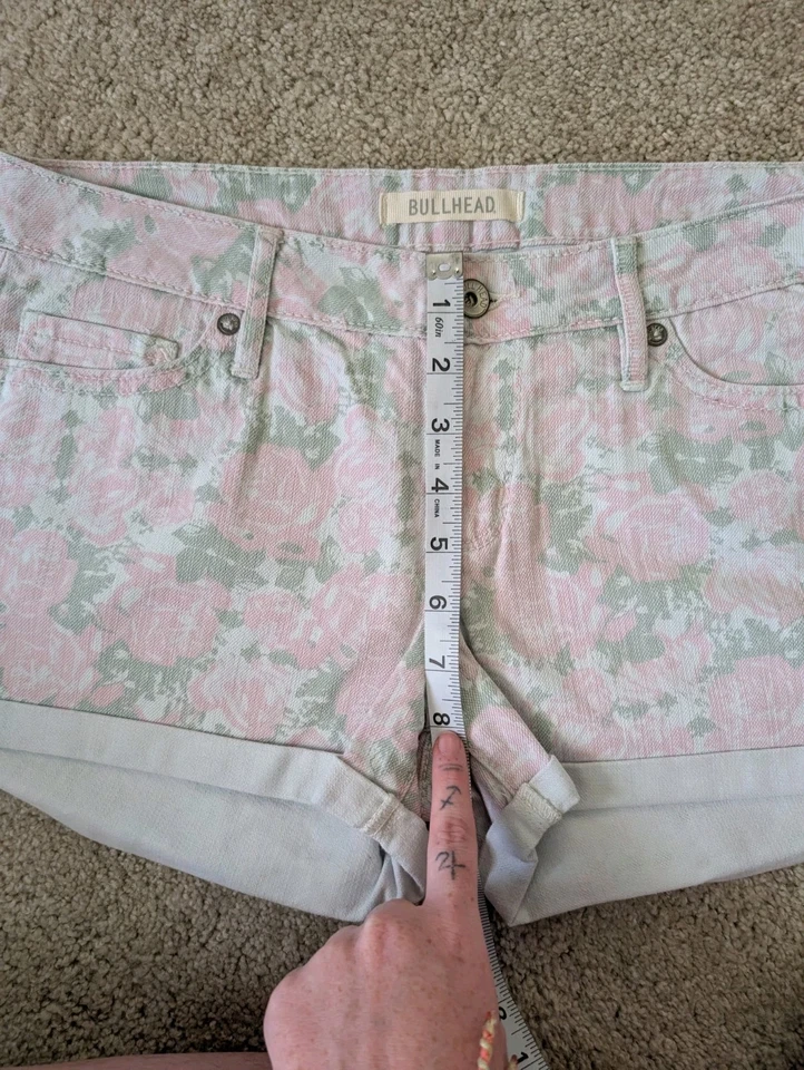 Pantalones Cortos Bullhead Mujer Talla 9 Floral Puños Tiro Alto Verano Rosa Flores Foto 3 de 4