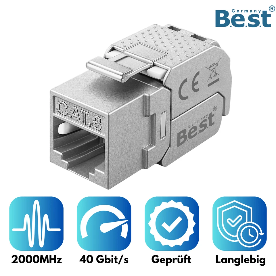 CAT8 Keystone Modul RJ45, werkzeugfrei, STP geschirmt, 10 Gbit, AWG22–26 Cat 8 - Bild 3 von 4