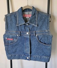 Rare Vintage No Excuses Denim Jean Hidden Button Vest Size M 90's / Y2K