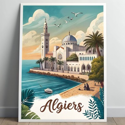 Algier Algerien Lebendiges Stadtbild Reise Poster - Iconic Landmarks Kunstdruck_mor