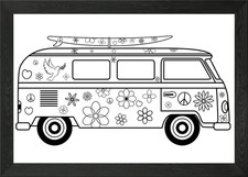 Retro Hippie Bus Car Framed Wall Art Poster Canvas Print Picture