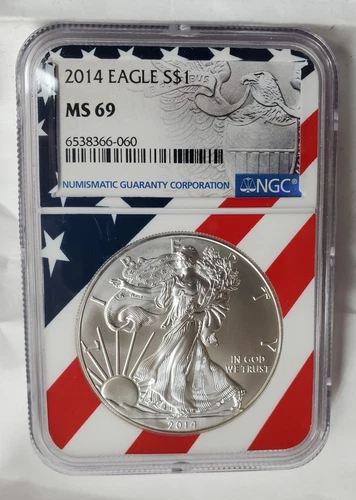 2014 American Silver Eagle 1oz NGC MS 69 Flag Core