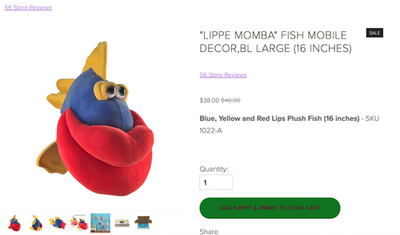 Blue, Yellow and Red Lips Plush Fish 