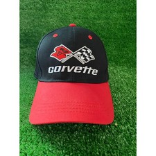 Pre Owned Vintage Corvette Baseball Hat Curve Brim Adjustable Red Black Car Logo