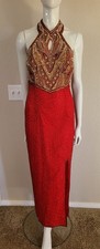 VTG Lawrence Kazar New York Red Silk Beaded Formal Gown Dress M Fair Condition