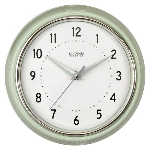 La Crosse Clock 9.5-inch Retro Diner Pistachio Green Quartz Wall Clock - 404-...