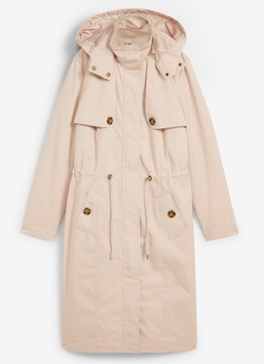 Langer Trenchcoat mit Kapuze Gr. 48 Kreidebeige Damen Übergangsmantel Neu